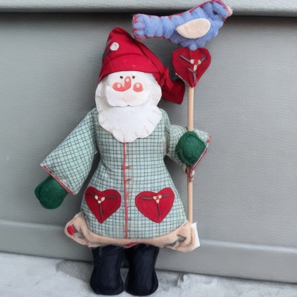 Cloth Patchwork Santa Ornament - Picture 1 of 11